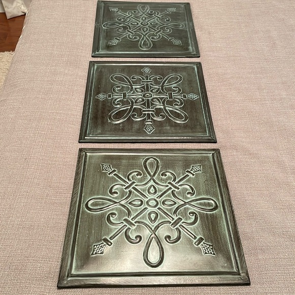 Southern Living at Home Set of 3 PATINA Square Wall Art Metal Tiles 14x14 - Picture 1 of 12